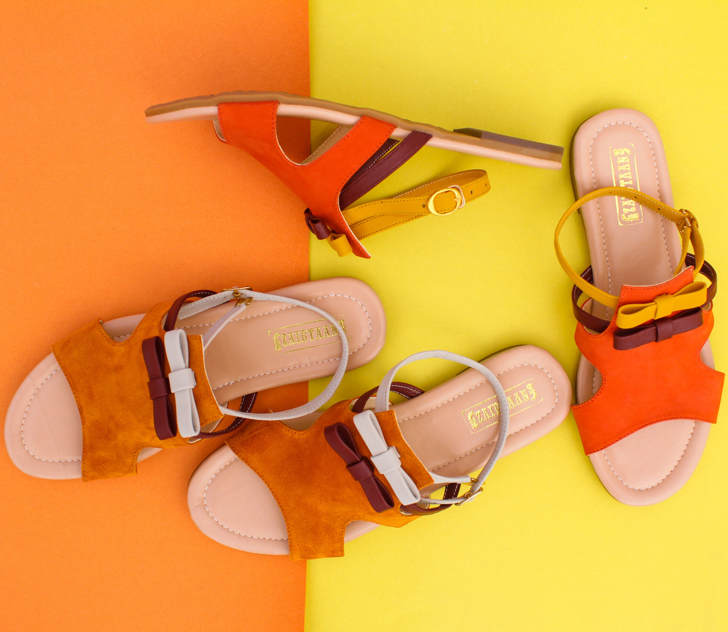 Handmade Flat Orange Bow Sandals
