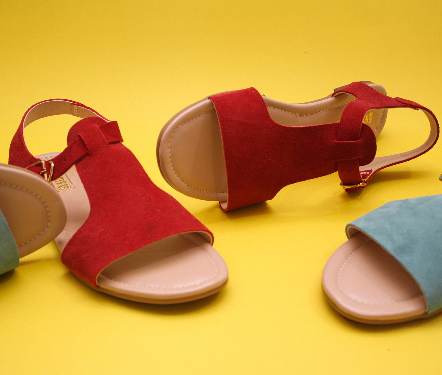 Handmade Red Suede Leather Flat Sandals