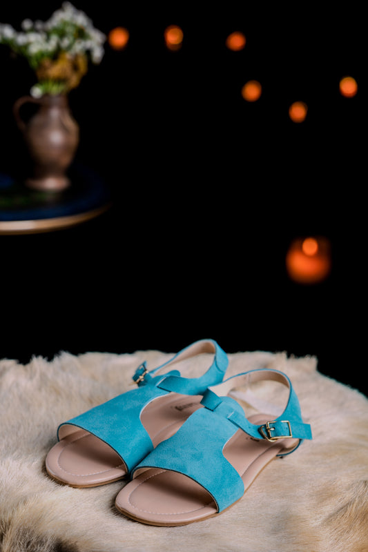 Handmade Sea Green Suede Leather Flat Sandals